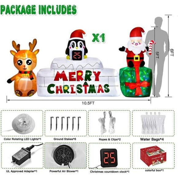 10.5 Ft Reindeer and Santa Inflatables with Rotating LED Lights - Picture 3 of 7